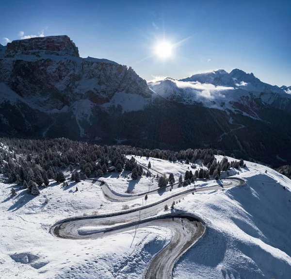 Curved Road Italian Alps South Tyrol Winter Sunny Winter Day — 스톡 사진