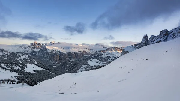 Sunrise over snow covered Alps in South Tyrol, Italy - Deep snow and blue sky