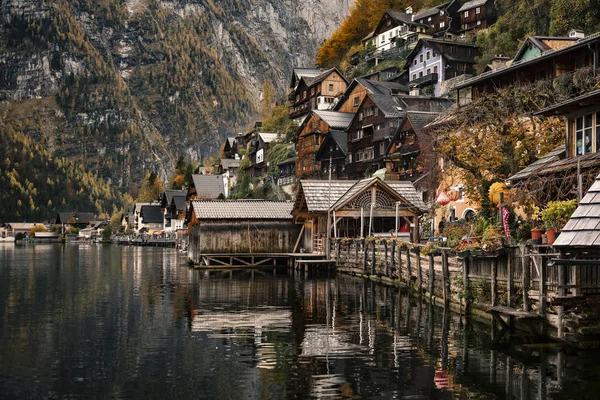 Hallstatter Jezero Hallstatt Vesnice Rakouských Alpách Večerní Světlo Během Podzimní — Stock fotografie