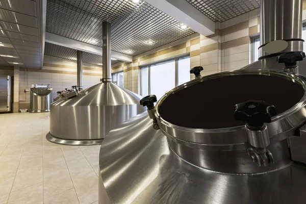 Brewing Production Modern Steel Mash Vats Interior Brewery — Stock Photo, Image