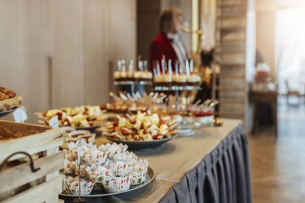 Varioussweet foods in brunch buffet in restaurant .