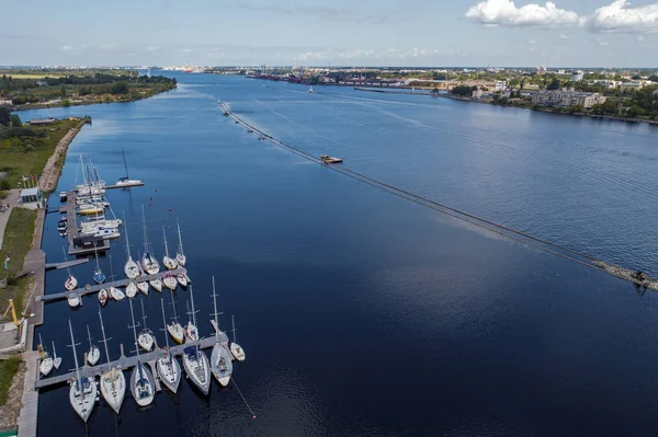 Vista Aérea Múltiples Yates Barcos Muelle — Foto de Stock