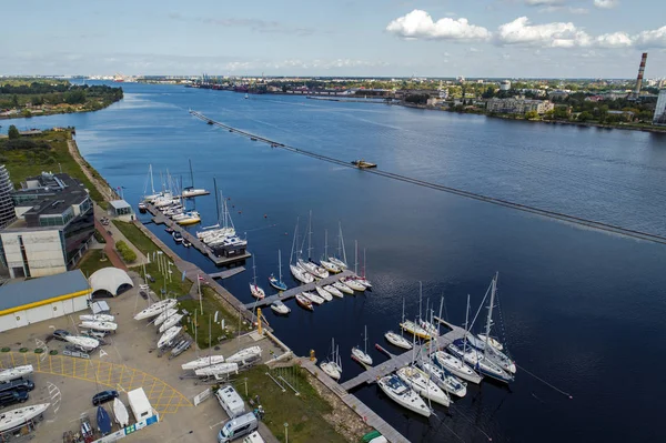 Vista Aérea Múltiples Yates Barcos Muelle — Foto de Stock