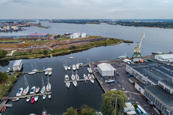 Vista Aérea Múltiples Yates Barcos Muelle — Foto de Stock