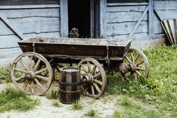 Old Empty Wooden Carts Village — Stock Photo, Image