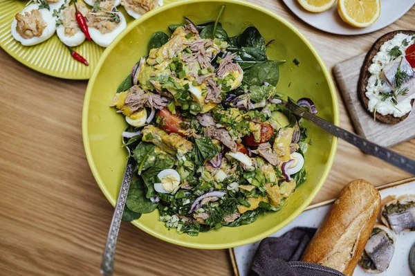 Refeição Saudável Orgânica Saladas Atum Tigela — Fotografia de Stock