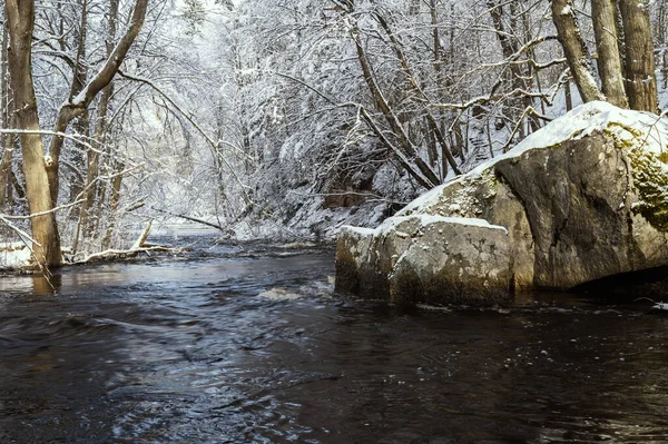 Rocky Coastline River Vizla Europe Latvia Winter Season — Stock Photo, Image