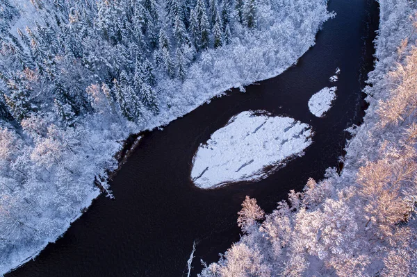 Αεροφωτογραφία Του Ποταμού Gauja Στην Ευρώπη Κατά Διάρκεια Του Χειμώνα — Φωτογραφία Αρχείου