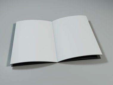 Açık dergi boş sayfaları ile. 3D render.