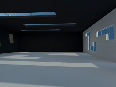 Windows ile güneşli büyük açık alan. 3D render.