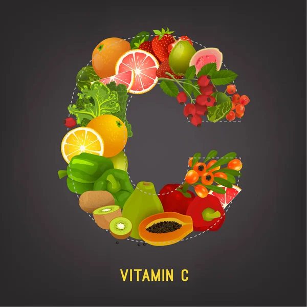 Vitamina C en la imagen alimentaria — Vector de stock