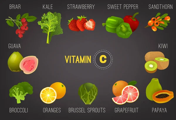 Vitamina C en Alimentos-01 — Vector de stock