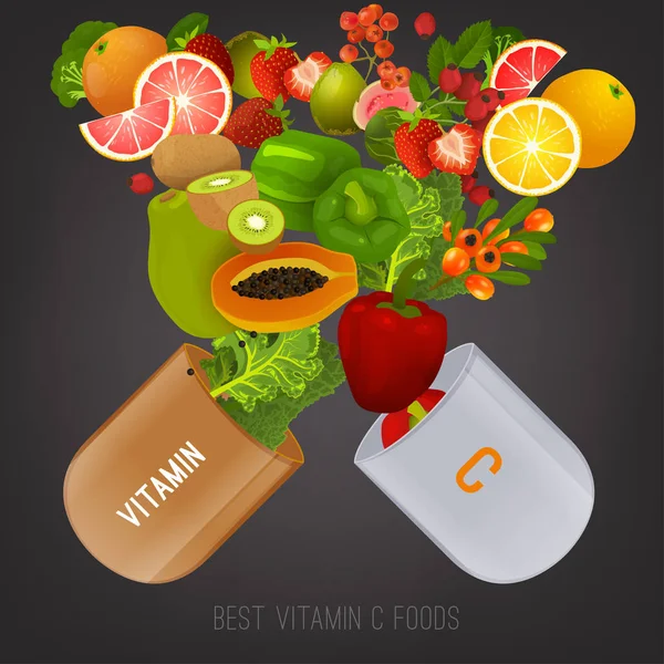 Vitamina C nell'immagine degli alimenti — Vettoriale Stock