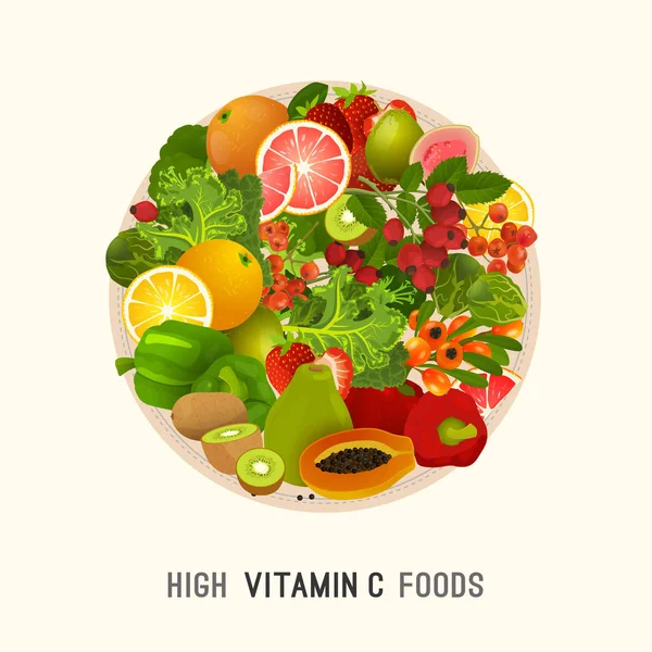 Vitamina C na imagem alimentar —  Vetores de Stock