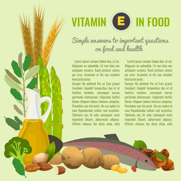 Sağlıklı gıda E vitamini afiş — Stok Vektör
