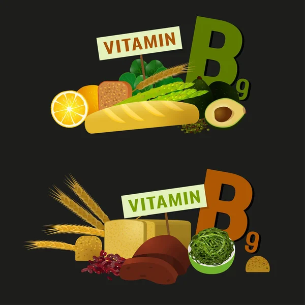 Alimentos Saludables Vitamina B9 — Archivo Imágenes Vectoriales