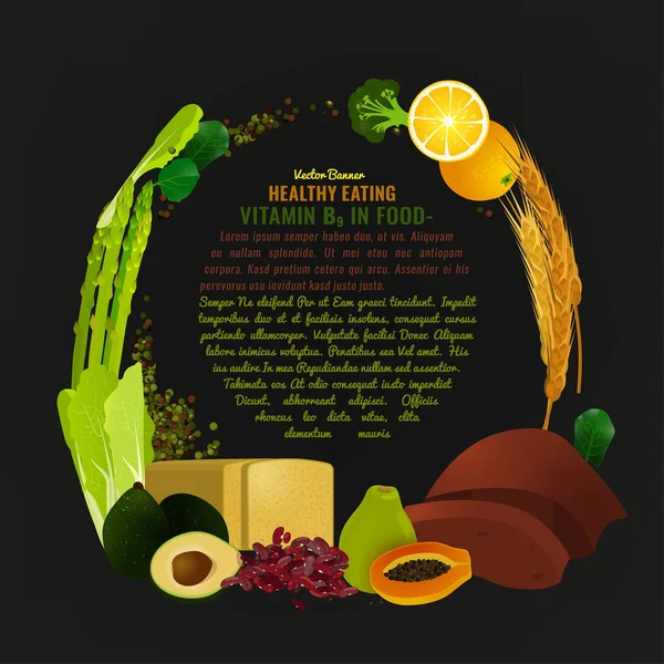 Vitamina B9 en los alimentos — Vector de stock