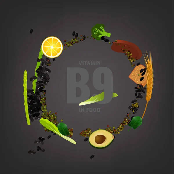 Vitamina B9 Fondo — Archivo Imágenes Vectoriales