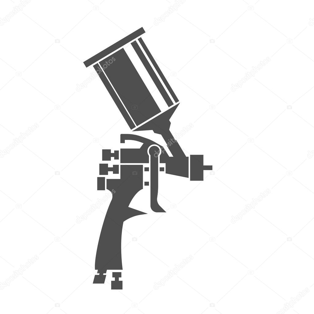 Spray gun. Vector illustration of a car body repair instrument. Automotive concept useful for a pictogram, icon, logotype or signboard design. Transportation collection in gray color