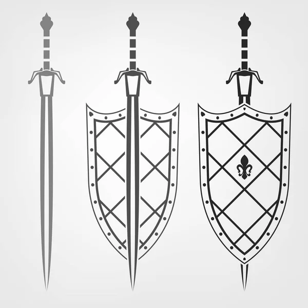 Espadas y escudo — Vector de stock