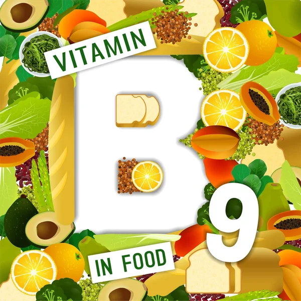 Vitamina B9 Fondo — Vector de stock
