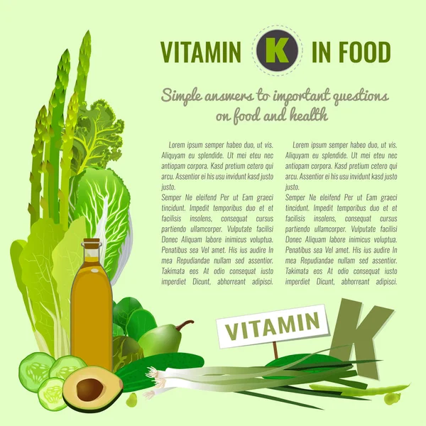 Vitamina K en los alimentos — Vector de stock