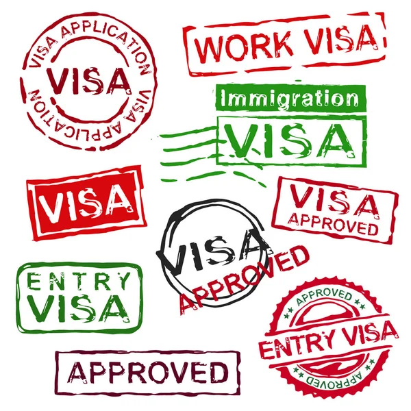 Grunge sellos de visa de goma — Vector de stock