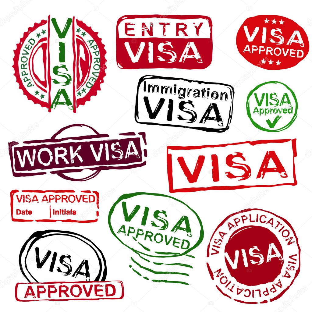 Grunge rubber visa stamps