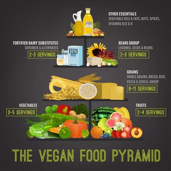 A vegán élelmiszer-piramis — Stock Vector