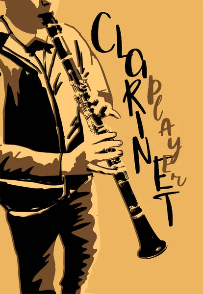 Le garçon jouant de la clarinette affiche — Image vectorielle
