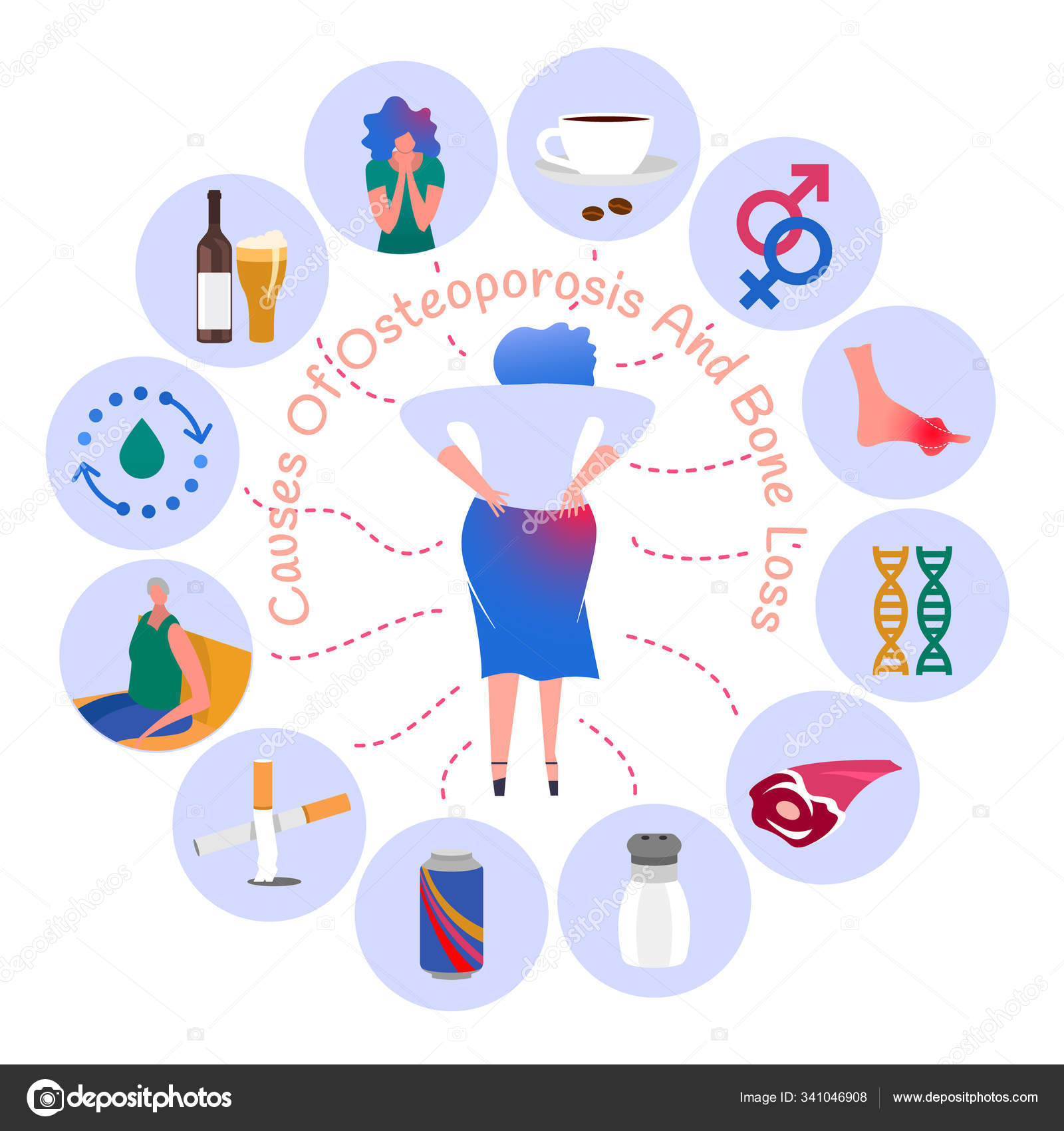 Causes of osteoporosis and bone loss Stock Vector Image by ©annyart  #341046908