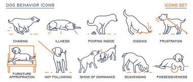 Dog behavior icons set. Domestic animal or pet language collection. No threat from my side. Happy doggy reaction. Simple icon, symbol, sign. Editable vector illustration isolated on white background vector Dog behavior icons set. Domestic animal or pet language collection. No threat from my side. Happy doggy reaction. Simple icon, symbol, sign. Editable vector illustration isolated on white background vector