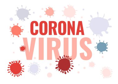 Coronavirus bayrağı. COVID-19 salgını. Tıbbi viroloji konsepti. Modern tarzda yatay poster. Beyaz arkaplanda izole edilmiş parlak renklerde vektör illüstrasyonu