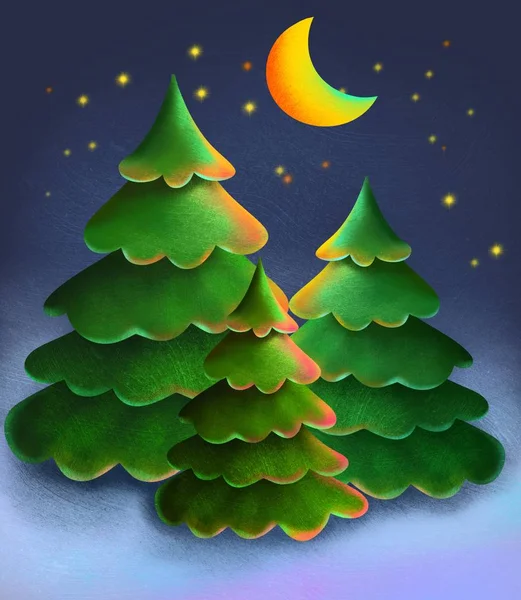 Snowman Winter Christmas Card Tree Poster Illustration — Stok fotoğraf