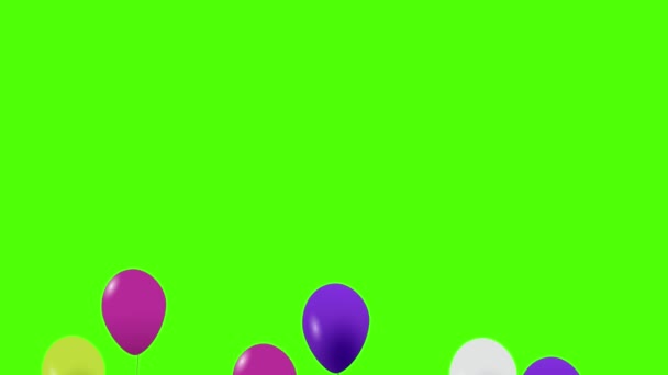 Barevné balónky létající vzduchem. Létající balónky. Mnohobarevné balónky. Ve vzduchu se zvedají balónky. Heliový balón s lanem. Chromatický klíč. Zelená obrazovka. Ultra Hd - 4k
