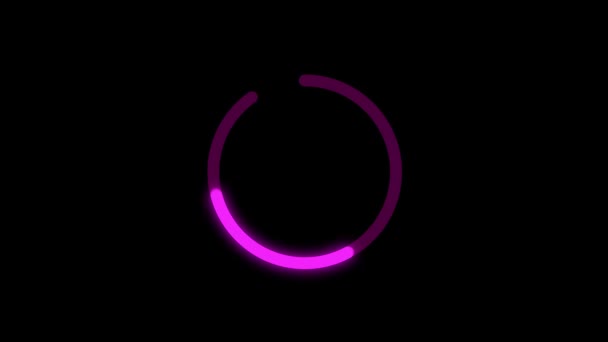 Moderno bianco con precaricatore incandescente rosa e cerchio di caricamento progresso su sfondo nero. Precaricatore animato per programmi per computer e applicazioni mobili . — Video Stock