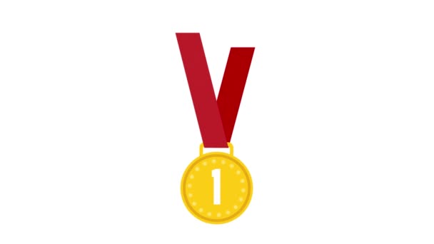 Champion Gold medal with ribbon on white background — Stock Video