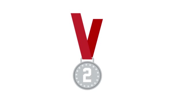 Medalha de prata campeão com fita sobre fundo branco — Vídeo de Stock