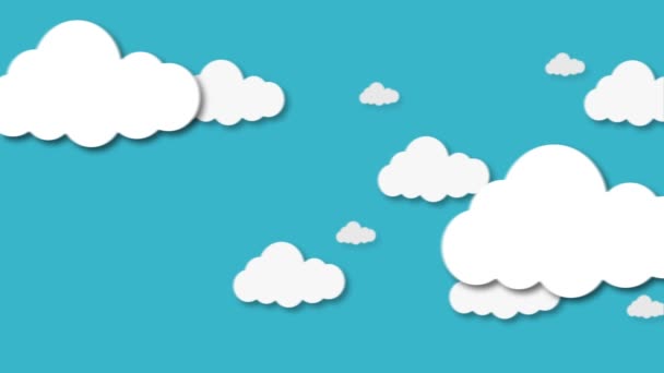 Blauwe hemel vol van wolken verplaatsen van rechts naar links. Cartoon geanimeerde hemelachtergrond. Platte animatie. — Stockvideo
