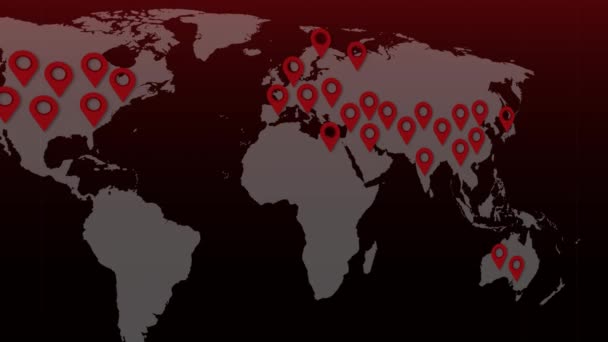 Světová mapa viru Corona COVID-19, čínská virová infekce s červeným ukazovátkem — Stock video