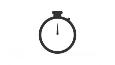 Stopwatch animasyon simgesi. Hareket eden okları olan bir saat. Döngü. Alfa kanalı. 4k animasyon