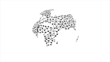 Küre, küre ve uzay bir pleksus şeklinde. Hareket eden çizgiler, noktalar ve üçgenlerle soyut geometrik arkaplan. Plexus fantezi soyut teknolojisi. Döngü canlandırmaları