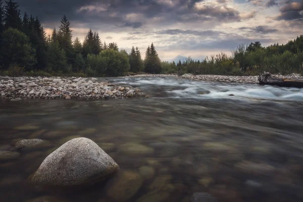 川、森と山の風景 — ストック写真