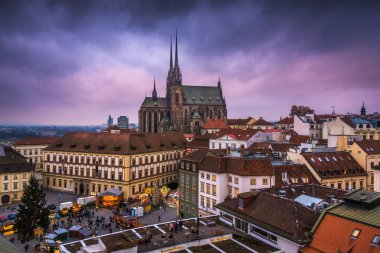 Brno Cityscape with Christmas Market in the Evening, Czech Repub clipart