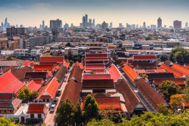 Bangkok, Tayland Şehri Altın Tapınağı 'ndan görüldüğü gibi