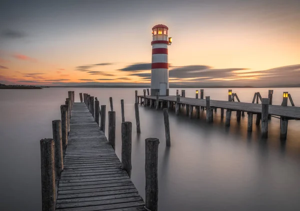 Lighthouse Neusiedl Lake Austria Sunset — Stock Photo, Image
