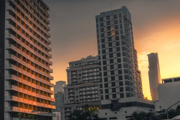 Buildings City Lit Golden Light Sunset — Stock Photo, Image