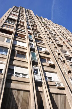 Yeni Belgrad Manzarası. Yüksek konut binası Yeni Belgrad, Sırbistan.