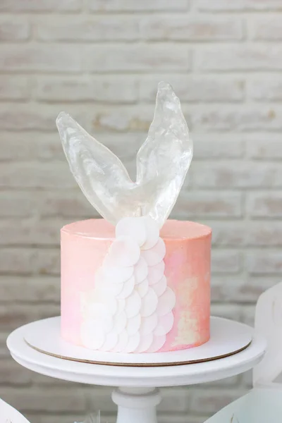 Pink Peach Cake Mermaid Tail Decoration — 스톡 사진