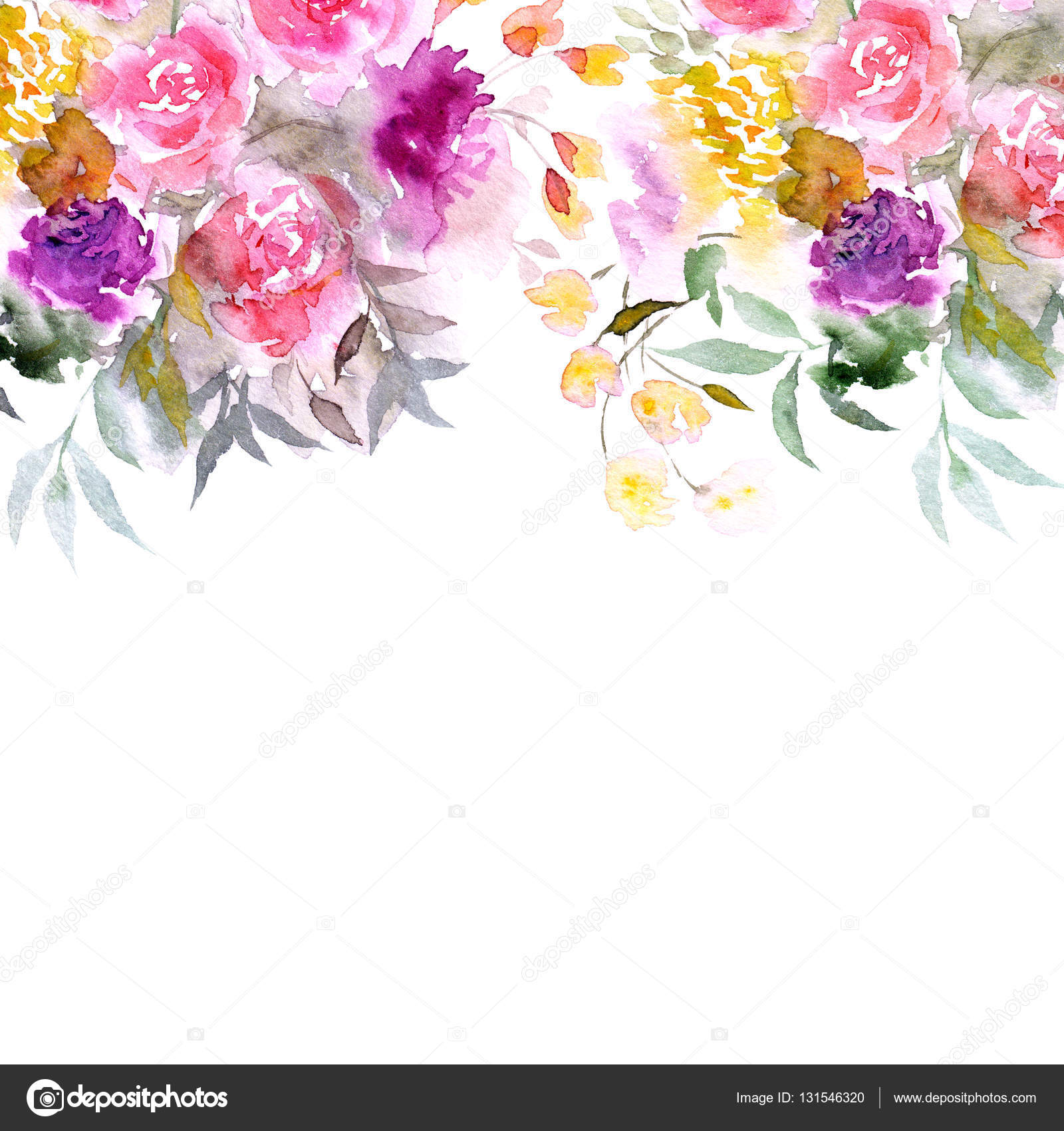 romantic watercolor flowers for postcard or wedding invitation. floral  illustration for card decor. 131546320